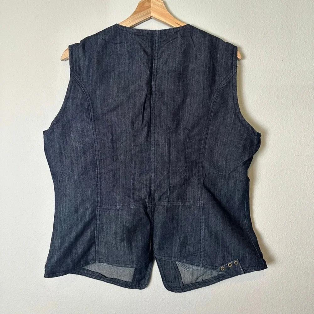 Vintage Y2K Dark Wash Denim Vest Utility Pockets Blue Womens Size 12 NWT